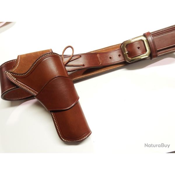 ETUI WESTERN CUIR "HONDO" pour r�volver et cartouchi�re (Entreprise artisanale fran�aise)