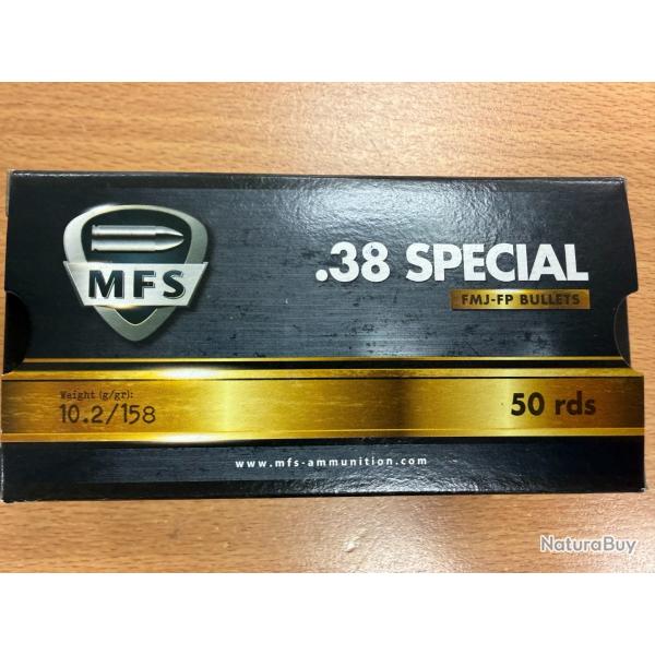 MFS CAL 38 SPECIAL  10.2 G/158 GRAINS FMJ BOITE DE 50 BALLES VENDU PAR 4 BOITES FRAIS DE PORT OFFERT