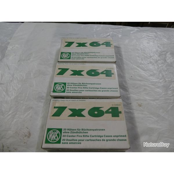 3 boites de douilles 7x64 neuves RWS
