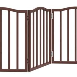 Barri&egrave;re chien bois peuplier marron 150 cm pliable 3 panneaux s&eacute;curit&eacute;