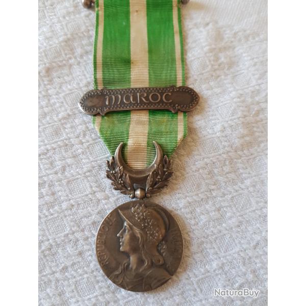 MEDAILLE COMMEMORATIVE DU MAROC ARGENT AVEC AGRAFE MILITARY FRENCH MEDAL