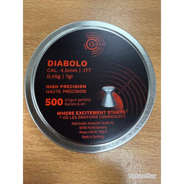 GECO PLOMD 4.5MM 0.45GR/7G BOITE DE 500 PLOMDS VENDU PAE 5 BTES FRAIS DE PORT OFFERT