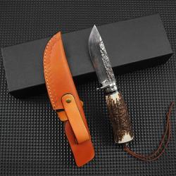 Couteau de Chasse Bois de Cerf - Etui Cuir | TXC ARMEMENT