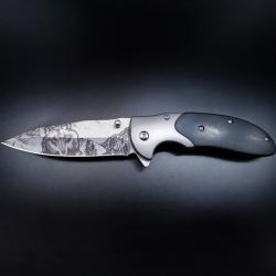 Couteau pliant T&ecirc;te de Loup Grav&eacute; | TXC ARMEMENT