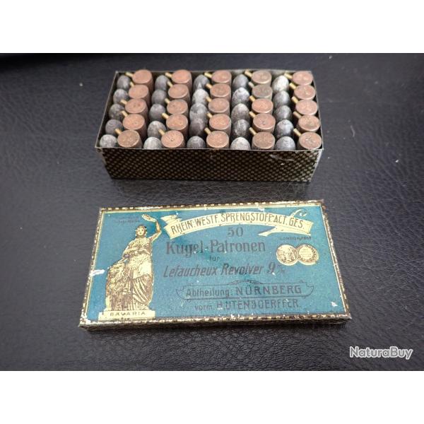 Boite LEFAUCHEUX REVOLVER 9 mm + 50 cartouches de collection � broche. EXCEPTIONNELLE