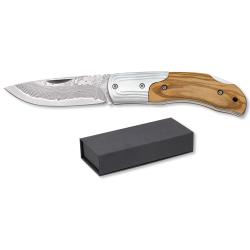 Couteau  DAMASCUS  manche bois d'Olivier  lame de 7.70 cm