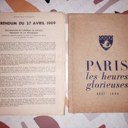 lot d 1 livre PARIS les Heures Glorieuses et Feuillet R&eacute;f&eacute;rendum du 27 Avril 1969