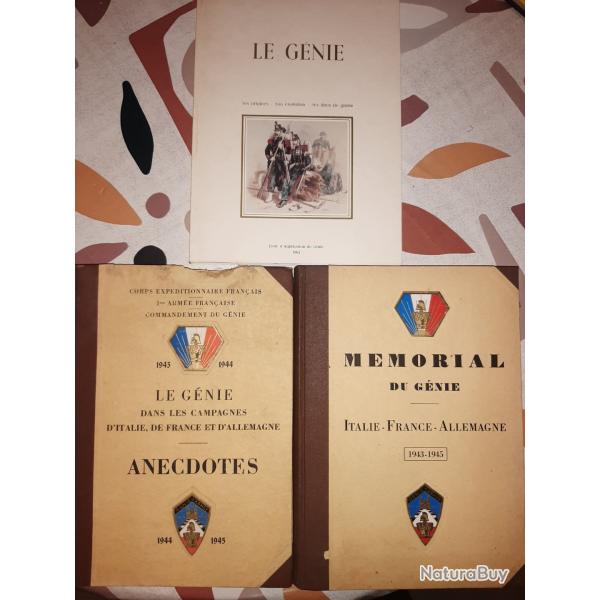 Lot de 3 livres sur le G�nie 1943 1945 Italie France Allemagne