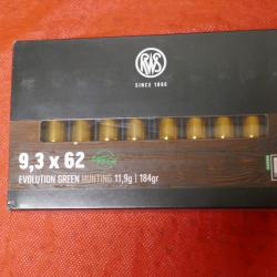 Boite de 20 cartouches RWS 9.3 X 62 mm EVO GREEN 11.9g/184gr