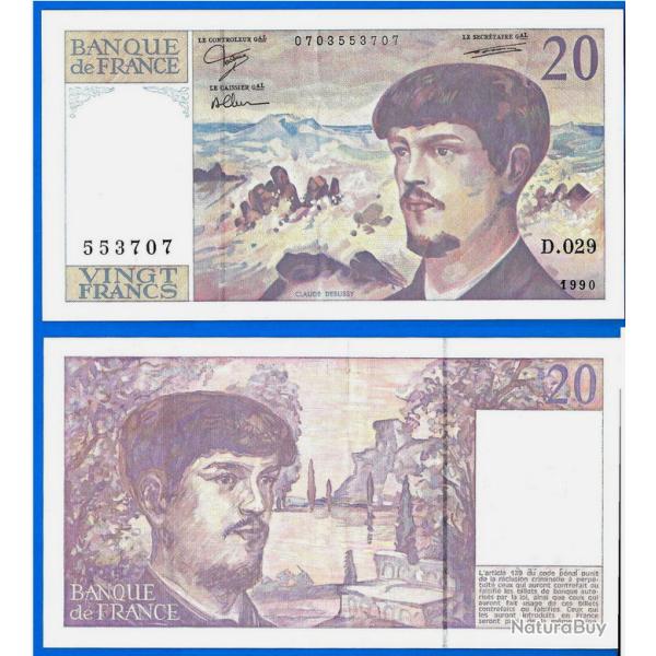 France 20 Francs 1990 Debussy Billet Franc