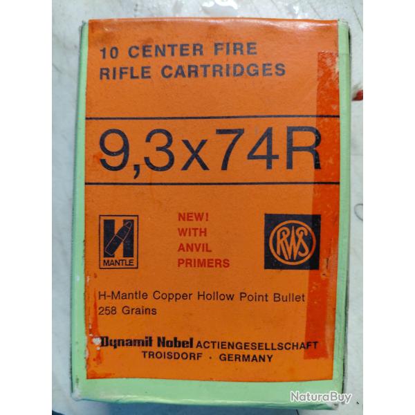 VENDS LOT DE MUNITIONS DE 20 BALLES DE MARQUE RWS OGIVE SOFT NOSE DE CALIBRE 9 3X 74R