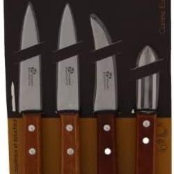 THIERS PRADEL EXCELLENCE BLISTER 2 COUTEAUX OFFICE + 1 &Eacute;PLUCHEUR + 1 BEC D'OISEAU, MANCHE EN BOIS