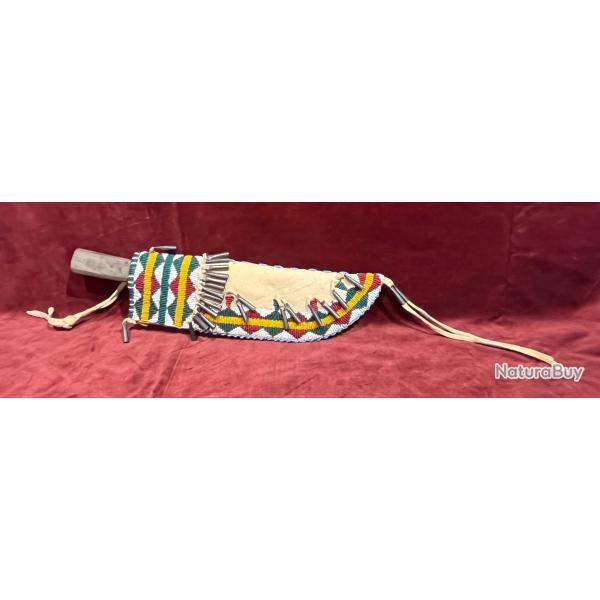Superbe �tui � couteau cheyenne et son couteau de traite d �poque. Indien des plaines