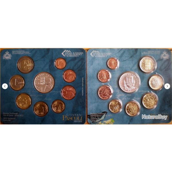 San Marin Set Pascoli 2012 1 2 5 10 20 50 Cent 1 2 5 Euro 2012 Brillant Universel BU 9 Pieces Neuf