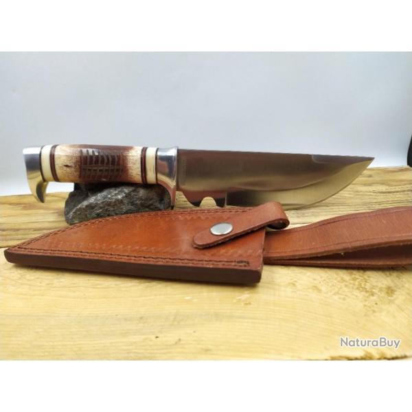 COUTEAU SKINNER 28CM MANCHE OS ETUI EN CUIR