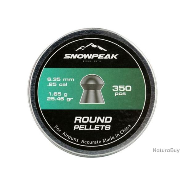 PLOMBS RONDS SNOWPEAK , CALIBRE: 6,35 , 1,65g. Boite de 350 Pcs.