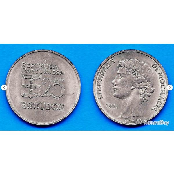 Portugal 25 Escudos 1981 Liberte Democratie Piece Neuve Centavo Centavos Escudo