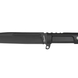 Couteau tactique noir poign&eacute;e caoutchouc Albainox