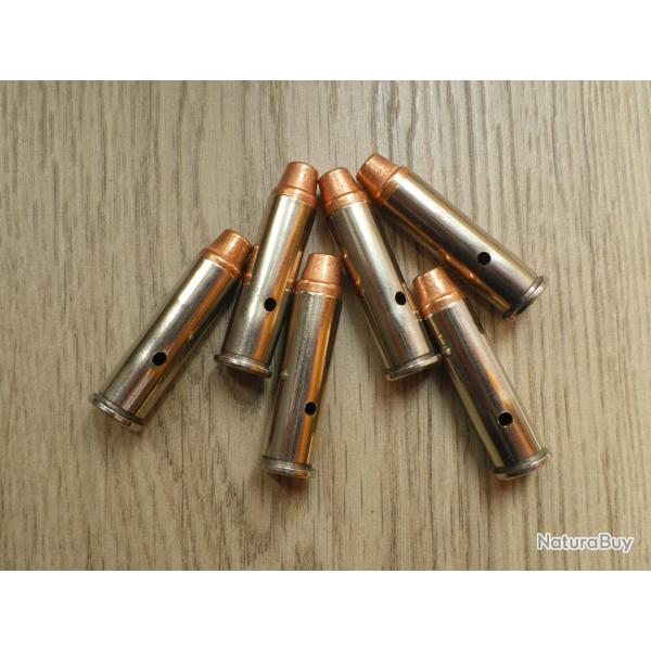 Six Cartouches - 357 MAG -  neutralis�es, douilles nickel�es, ogives SWC cuivr�es