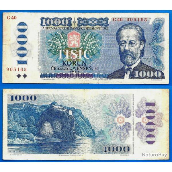 Tchecoslovaquie 1000 Couronnes 1985 Billet Korun Riviere