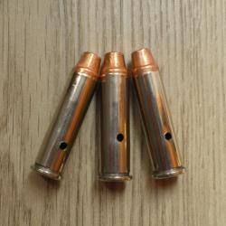 Trois Cartouches - 357 MAG -  neutralis&eacute;es, douilles nickel&eacute;es, ogives SWC cuivr&eacute;es