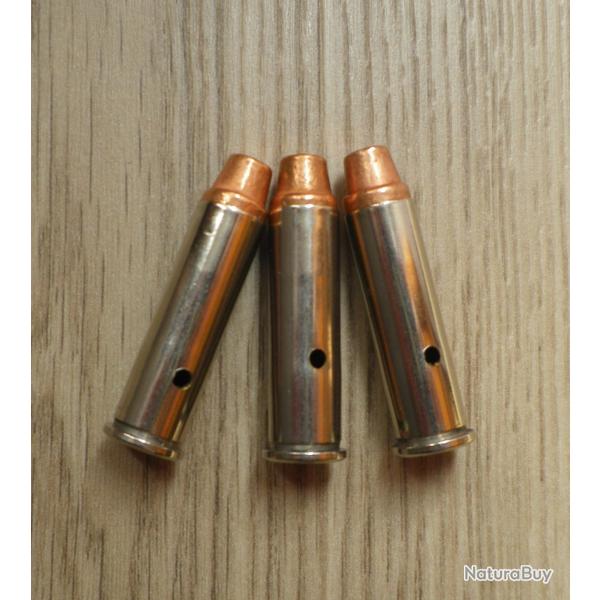 Trois Cartouches - 357 MAG -  neutralis�es, douilles nickel�es, ogives SWC cuivr�es