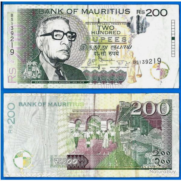Maurice 200 Roupies 2013 Prefixe BS Billet Ile Mauritius Island Rupees