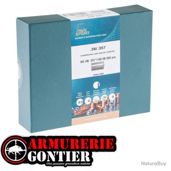 Ogives H&N - GOLD 38/357 WC .357 X500