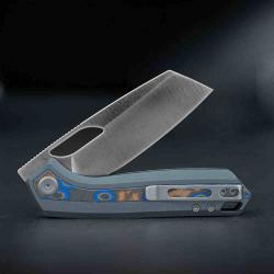 Couteau Vosteed Kroc Lame Reverse Tanto Acier S35VN Manche Alu Gris Inserts Ocean Micarta VOSA1813