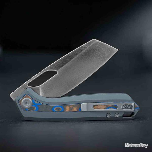 Couteau Vosteed Kroc Lame Reverse Tanto Acier S35VN Manche Alu Gris Inserts Ocean Micarta VOSA1813