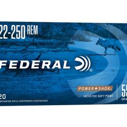 Munitions FEDERAL power shok cal.22-250 Rem 55gr par 20