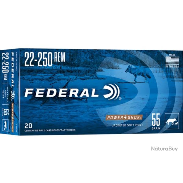 Munitions FEDERAL power shok cal.22-250 Rem 55gr par 20