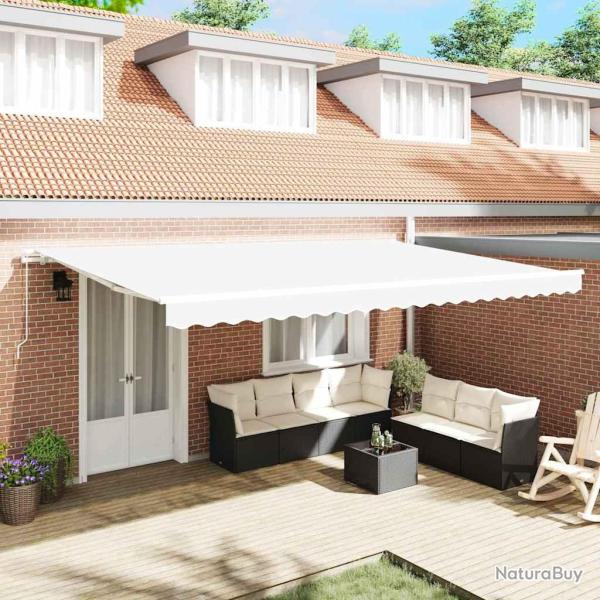 Auvent R�tractable Blanc 500 � 350 cm Polyester et Aluminium