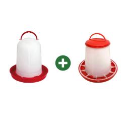 Abreuvoir 1,5L + Mangeoire 1,5kg - avec poign&eacute;e