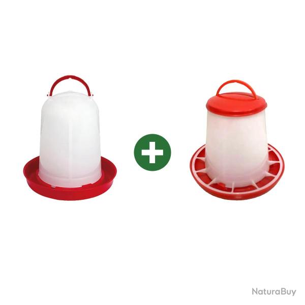 Abreuvoir 1,5L + Mangeoire 1,5kg - avec poign�e
