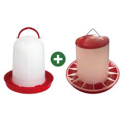 Abreuvoir 8L + Mangeoire 9kg - avec poign&eacute;e