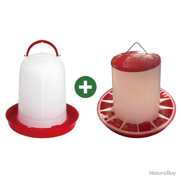 Abreuvoir 8L + Mangeoire 9kg - avec poign�e
