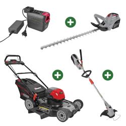 Lot de 3 outils de jardin Taille-haie + Coupe-bordure + Tondeuse tract&eacute;e &agrave; gazon