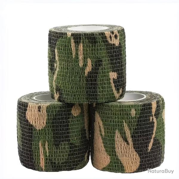 Lot de 3 Rubans Adh�sifs 5cm x 4.5m Sport Camouflage Jungle Auto-Agrippant Extensible Outdoor Chasse
