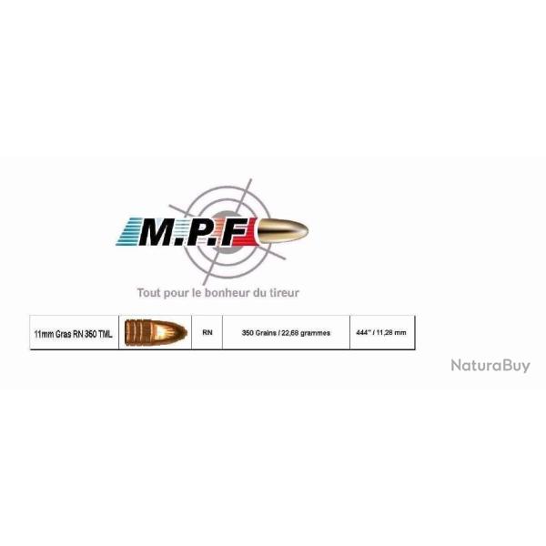 100 Ogives MPF 11mm gras RN  350 Gr TMJE � 446" Ballesmpfpro Projectiles Cuivr�s