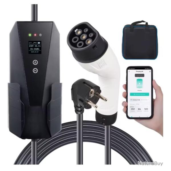 Chargeur EV Portable Type 2 16A 3.68kW et 25 pieds c�ble de chargement CEE 7/7 prise �cran LCD