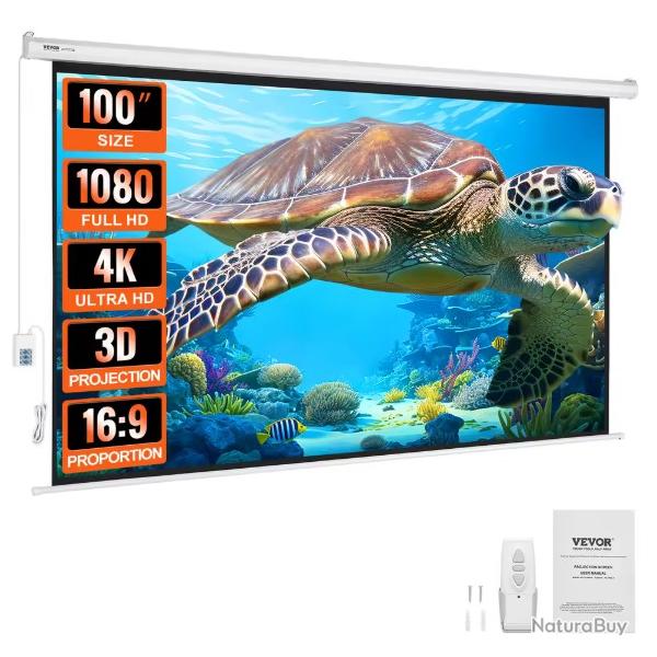 Ecran de projecteur motoris� �lectrique 100in16:9 4K 1080 HD �cran de film mural pour cin�ma