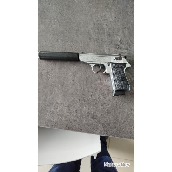 Pistolet Walther ppk/s 22lrCanon filet� avec silencieux et un chargeur