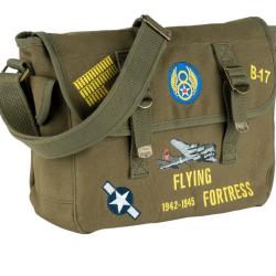 Sac Musette Kaki &agrave; bandouli&egrave;re en toile Avion  B-17 Flying Fortress