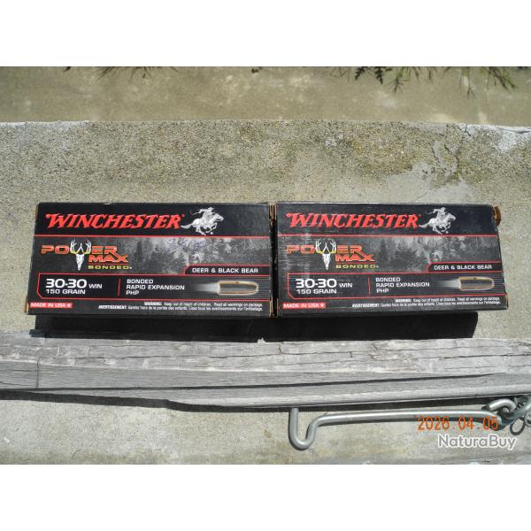 2 BOITES de 20 Munitions Winchester Power max bonded  30-30 Win
