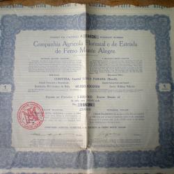 Bresil Compagnie Agricole Forestiere du chemin de Fer de Monte Alegre Action de 1930