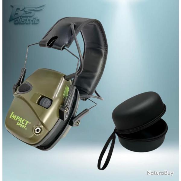 Casque Anti-Bruit �lectronique Vert avec �tui de transport.