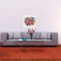 Peinture en aquarelle sur toile acrylique / Guns and roses  / (60x60) cm