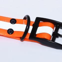 Collier polyur&eacute;thane orange 65cm x 25mm &agrave; bande r&eacute;fl&eacute;chissante