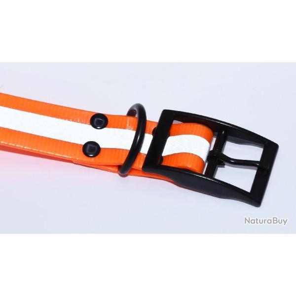Collier polyur�thane orange 65cm x 25mm � bande r�fl�chissante